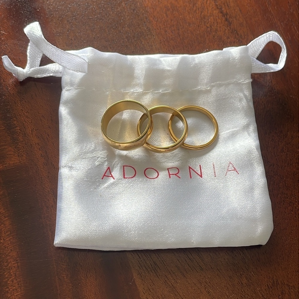ADORNIA Water Resistant Mixed Band Stackable Ring Set 3pcs Size 6